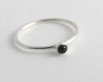 3mm Black Onyx Ring Sterling Silver Stacking Ring Small Black Stone Ring