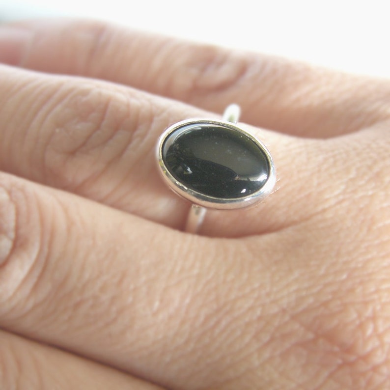 Black Onyx Ring Sterling Silver Ring Bezel Set Oval Stone Etsy