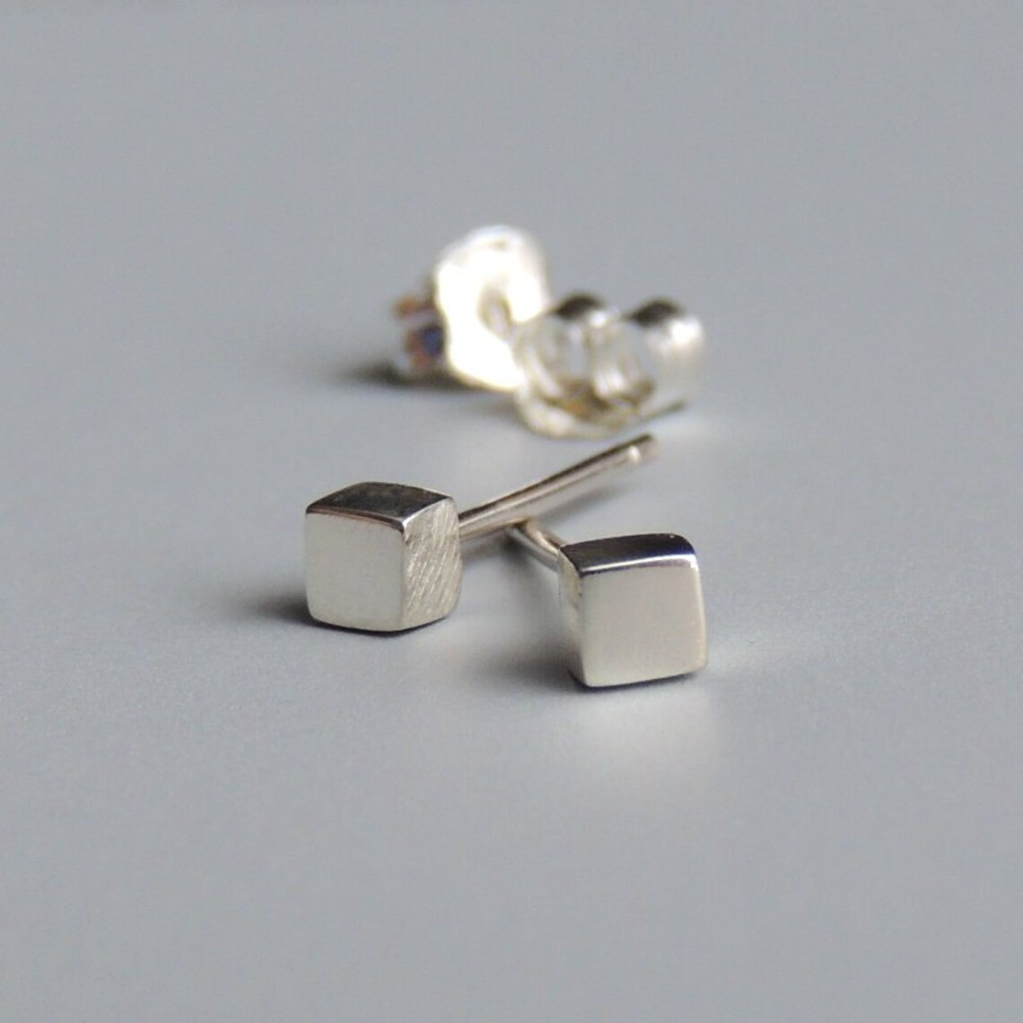 Square Stud Earrings Sterling Silver Small Square Post Etsy