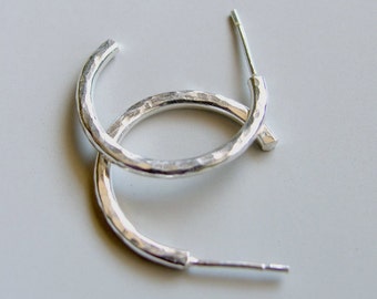 Sterling Silver Hoops 1 inch 25mm Stud Hoop Earrings Hammered, Shiny or Brushed Finish