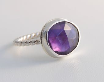 Amethyst Ring Size 6.5 Freeform Rose Cut Gemstone