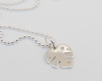 Collier feuille de Monstera chaîne boules en argent sterling finition brossée ou brillante