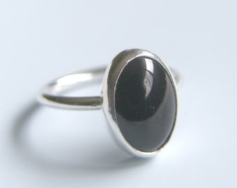 Black Onyx Ring Sterling Silver Ring Bezel Set Oval Stone