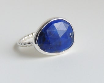 Lapis Lazuli Ring Size 8 Sterling Silver Freeform Rose Cut Gemstone