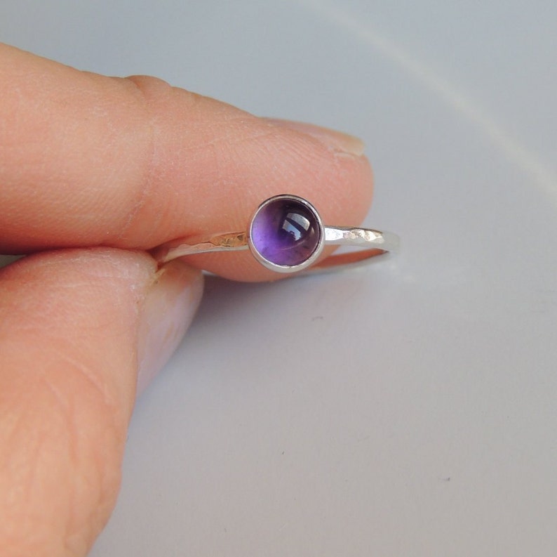 Amethyst Ring Sterling Silver Stacking Ring Bezel Set image 4