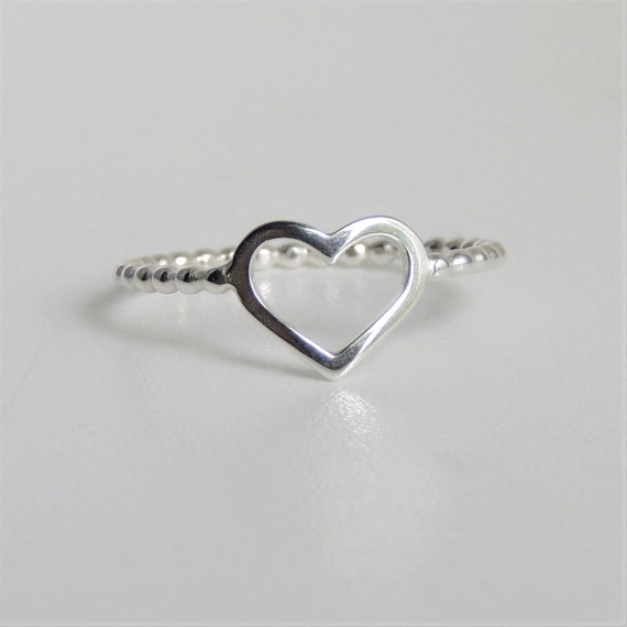 Sterling Silver Open Heart Ring Beaded Band - Etsy