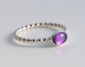 Oval Amethyst Ring Sterling Silver Gemstone Solitaire Ring