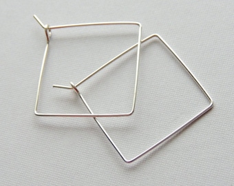 Square Hoops Sterling Silver One Inch Hoop Earrings Simple Minimalist Design