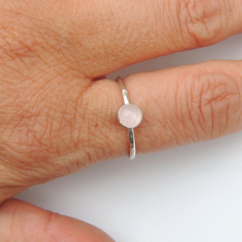 Rose Quartz Ring Sterling Silver Stacking Ring Bezel Set image 3