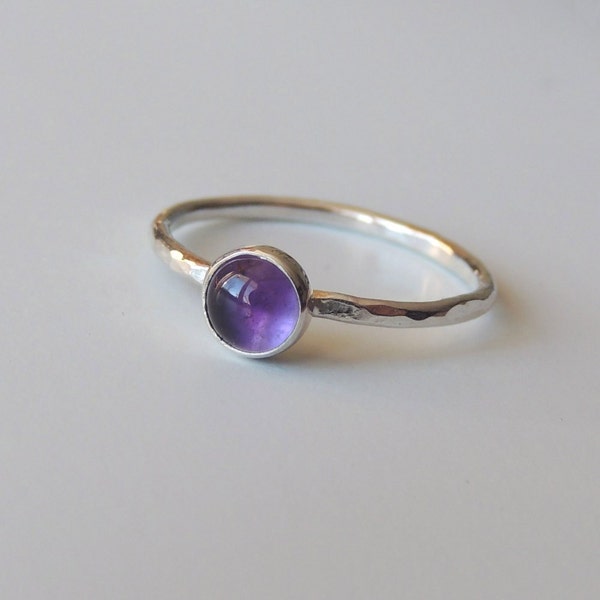 Amethyst Ring Sterling Silver Stacking Ring Bezel Set