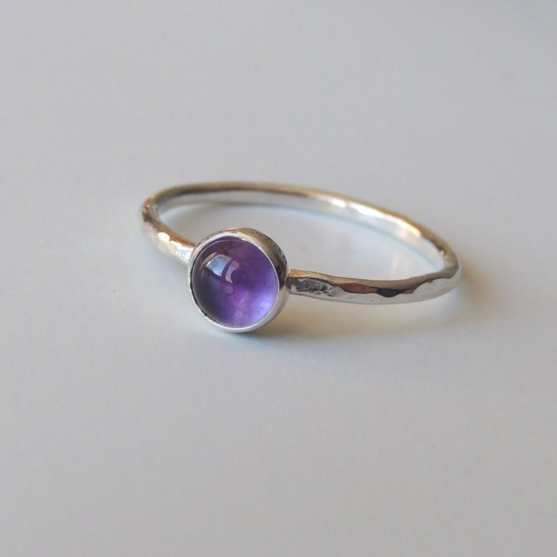 Amethyst Ring Sterling Silver Stacking Ring Bezel Set image 1