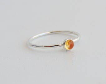 Citrine Stacking Ring Sterling Silver 4mm Bezel Set Stone