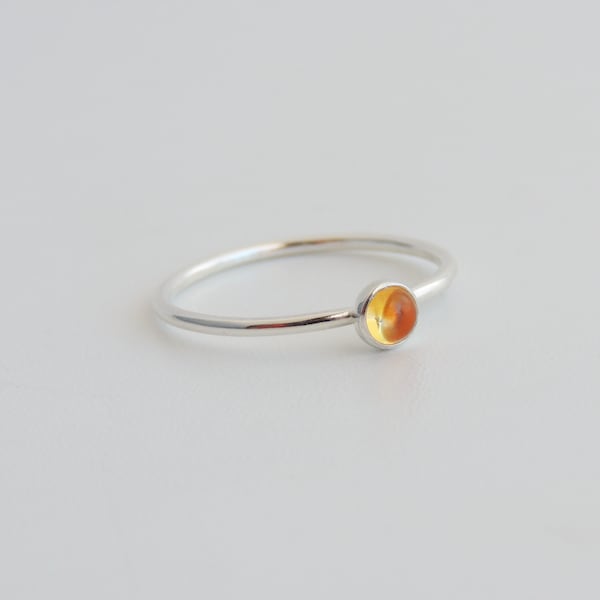 Citrine Stacking Ring Sterling Silver 4mm Bezel Set Stone