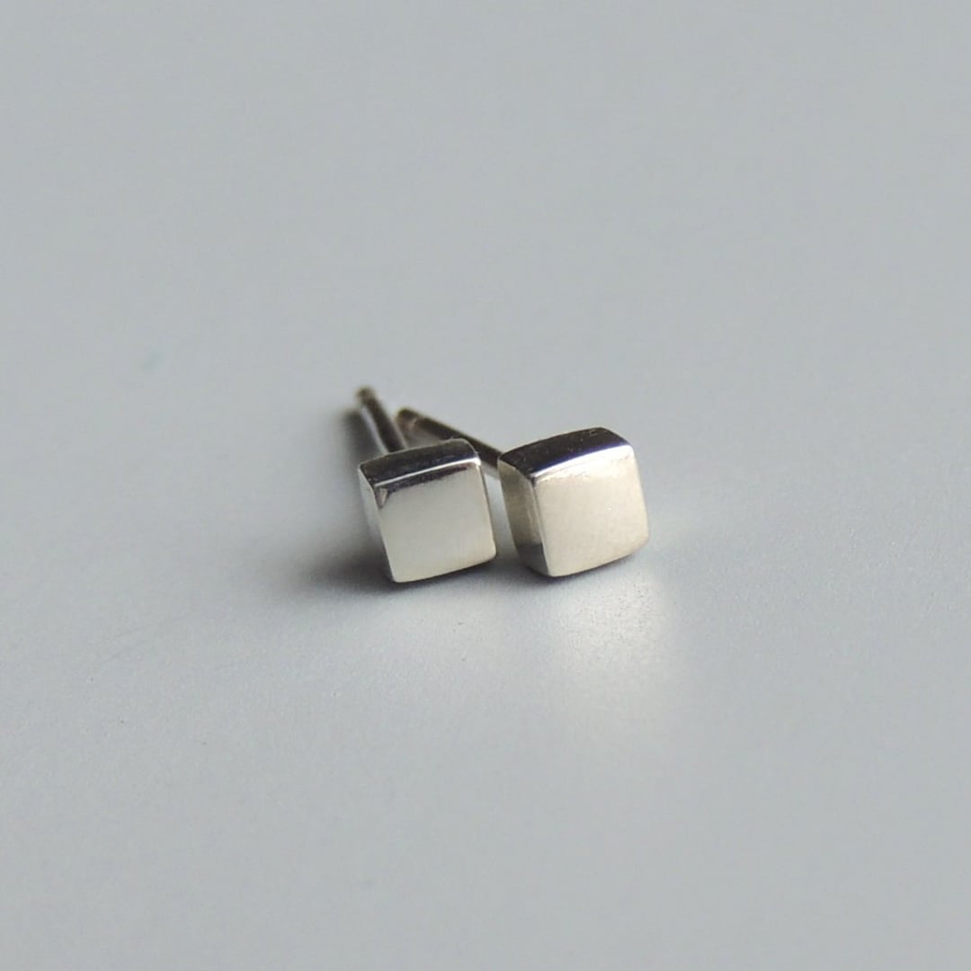 Square Stud Earrings Sterling Silver Small Square Post Earrings Silver