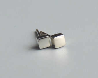 Square Stud Earrings Sterling Silver Small Square Post Earrings Silver Studs