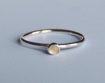 Moonstone Ring Sterling Silver Stacking Ring 3mm Stone