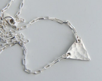 Hammered Triangle Necklace Sterling Silver Simple Geometric Jewelry