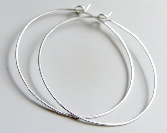 Large Hammered Flat Hoops Sterling Silver Hoop Earrings Various Sizes