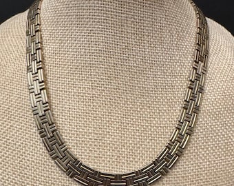 VTG Crown Trifari Necklace Des PAT PEND Silver-Tone Brick Link Choker 40s 50s