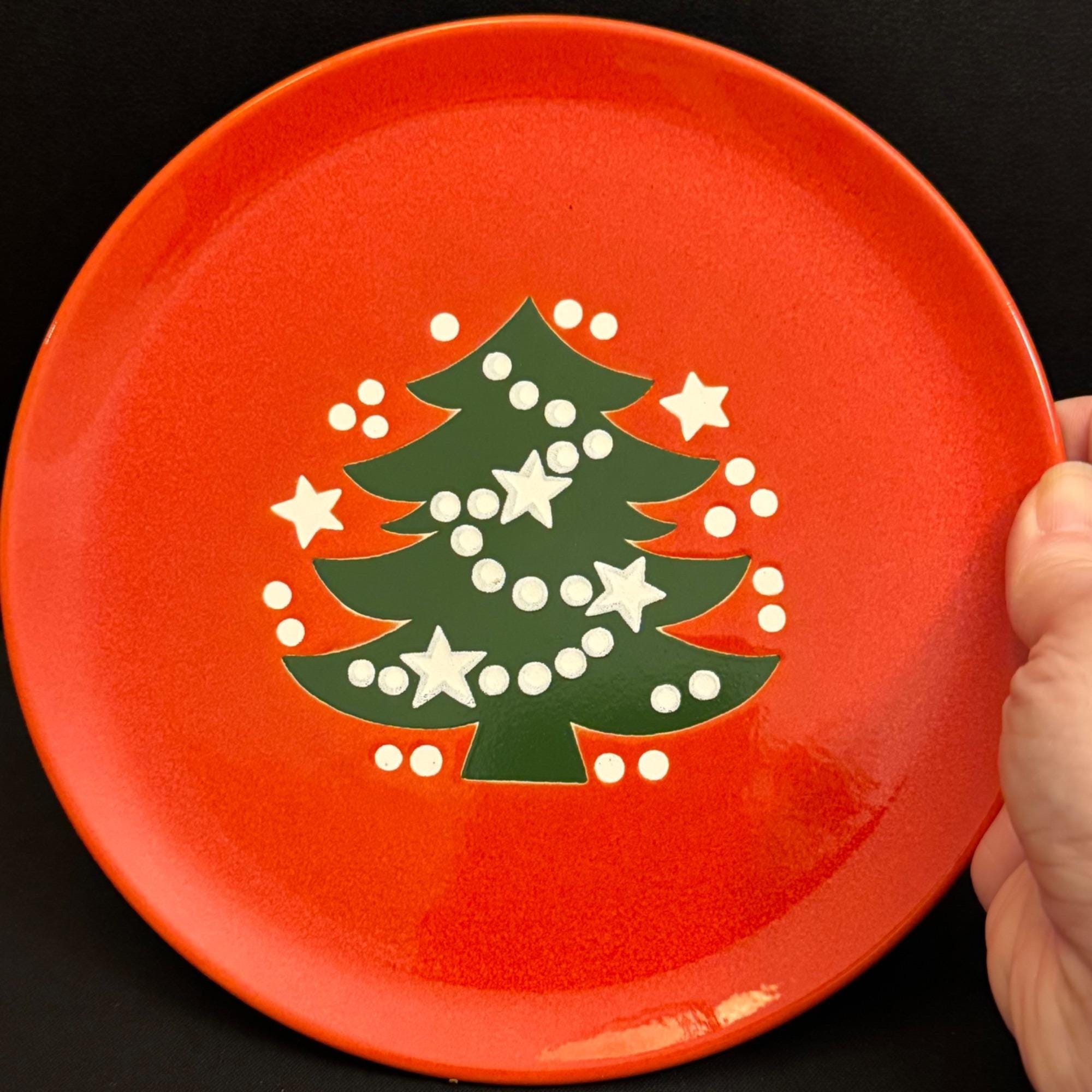 Waechtersbach Germany Christmas Plate Orange Green Tree & White