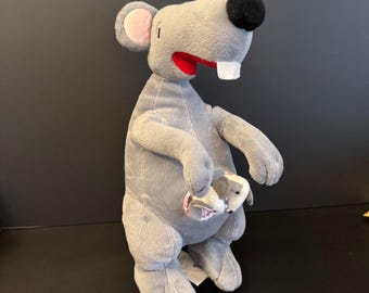 Vintage Ikea Plush Rat with Babies in Pouch Fa Fä Collectible