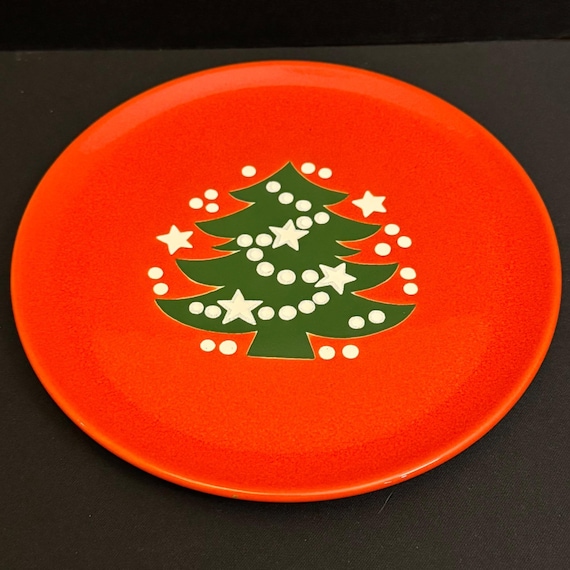 工芸品 100th anniversary of Christmas plate Waechtersbach Germany Christmas Plate Orange Green Tree & White