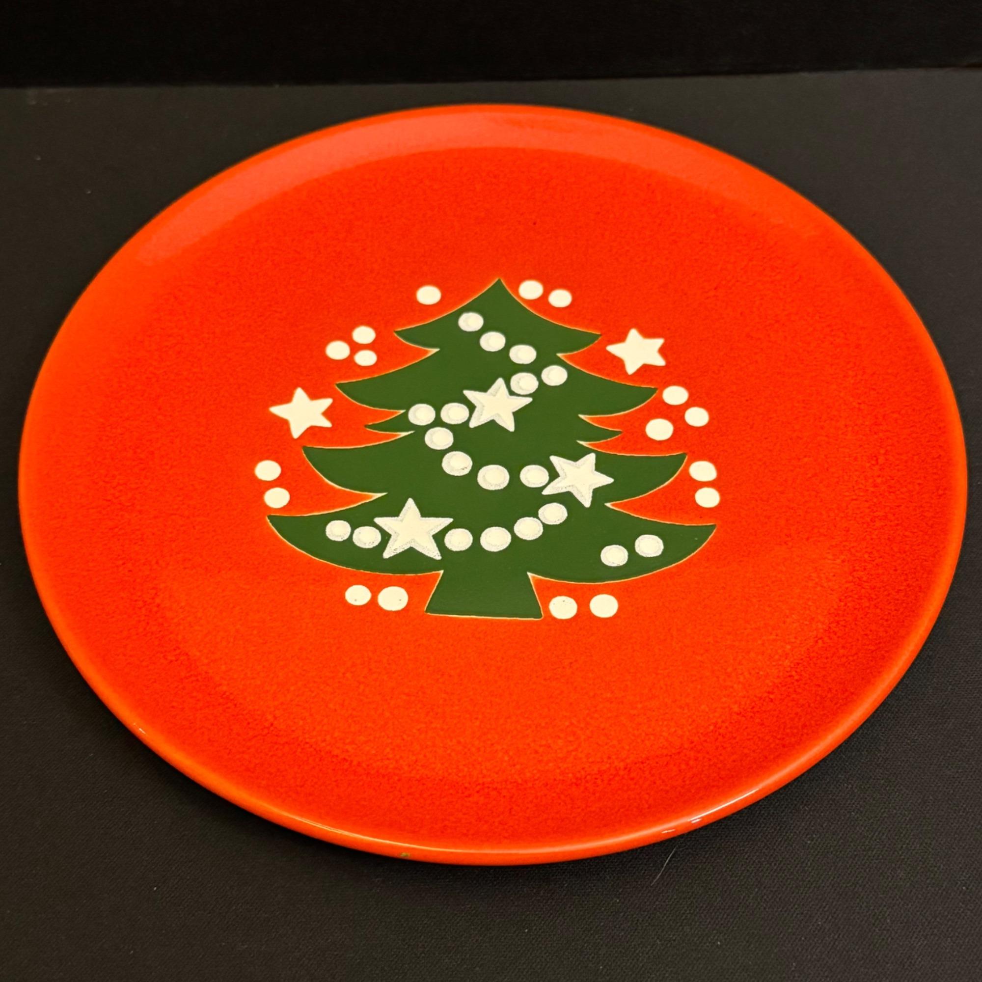 Waechtersbach Germany Christmas Plate Orange Green Tree & White