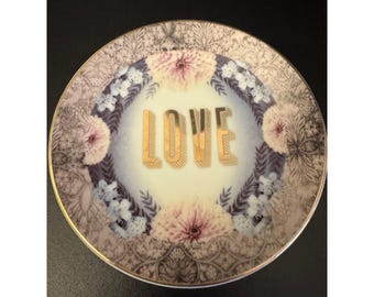 パパイヤセラミック小物入れプレート ALL FOR LOVE 花柄ジュエリートレイ キャンディ皿 直径5インチ