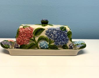 Temptations Figural Floral Hydrangea Ceramic Butter Dish By Tara