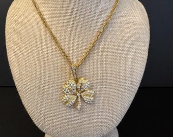 Kenneth Jay Lane Gold-Tone Four-Leaf Clover Pendant Necklace With Rhinestones
