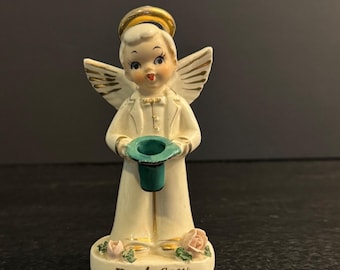 1956 Napco March Angel Figurine: Ceramic Boy with Halo, Floral Accents (Japan)
