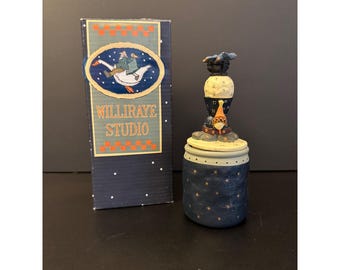 Vintage WILLIRAYE Studio Snowman Bluebird Candle Rustic