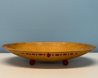 Thurnauer Hand-Painted Wooden Bowl Red Accents & Ball Feet 17.5"x9.25"