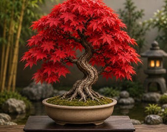 Roter Kaiser Ahorn Bonsai Baum | Live Topf Acer Pflanze für Indoor Outdoor Terrasse Dekor