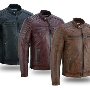 RUBSONS Men&#39;s Sheepskin Leather Biker Motorcycle Jacket