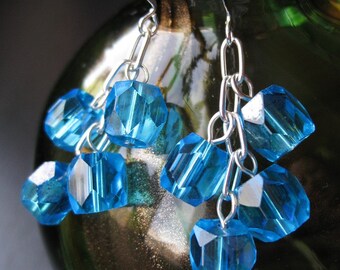 Modern vintage upcycled faceted blue earrings
