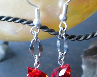 Sparkle ruby-colored glass and chain earrings