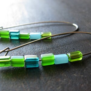 Green glass minibeads in mixed hues earrings image 1