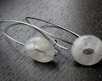 White quartz disc earrings