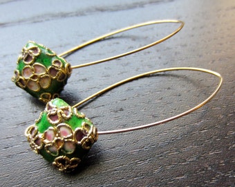 Apple green cloisonne-inspired earrings