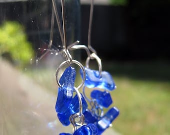 Fluttering blue glass dangle earrings