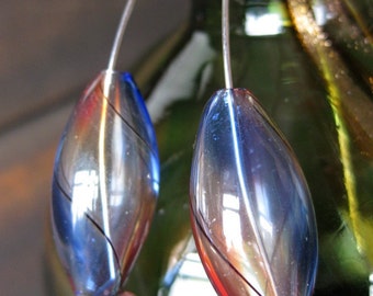 Venetian glass twirl cobalt blue - orange - black earrings