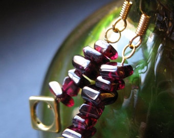 Simple garnet and goldtone earrings - January birthstone