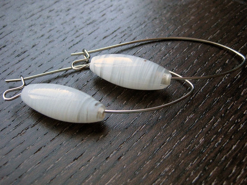 Sleek white and clear glass earrings image 3