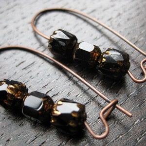 Black and copper cathedral glass earrings image 1