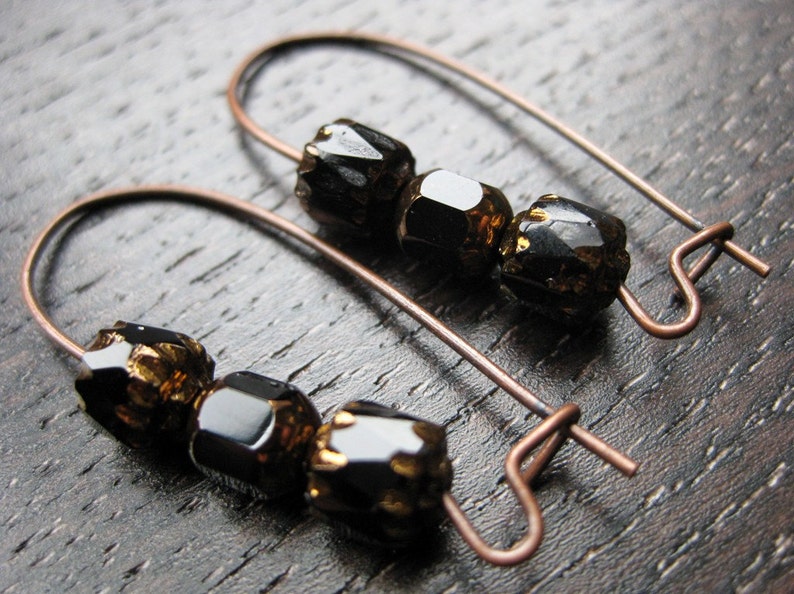 Black and copper cathedral glass earrings image 1