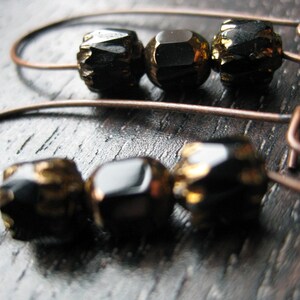 Black and copper cathedral glass earrings image 2