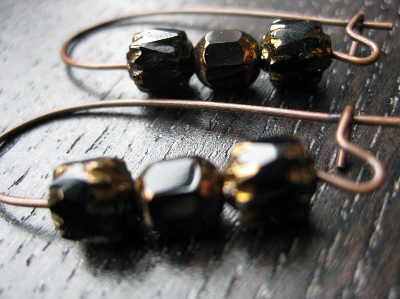 Black and copper cathedral glass earrings image 2