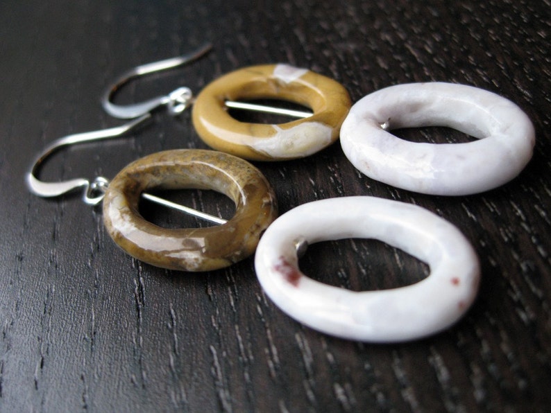 Mookaite tan and cream oval dangle earrings image 3