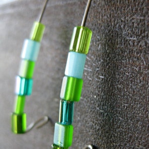 Green glass minibeads in mixed hues earrings image 2